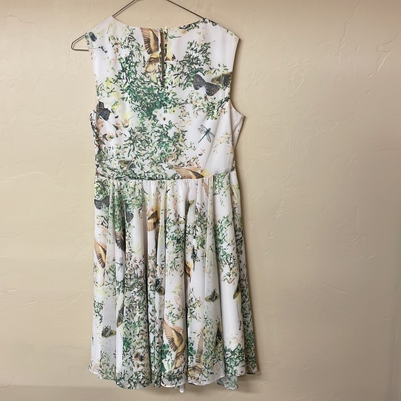 Ted Baker Liano Dancing Leaves Bird Butterfly Dragonfly Print A-Line Dress 8 - Picture 6 of 9